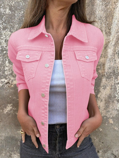 Button Front Closure Denim Jacket-Nordavory