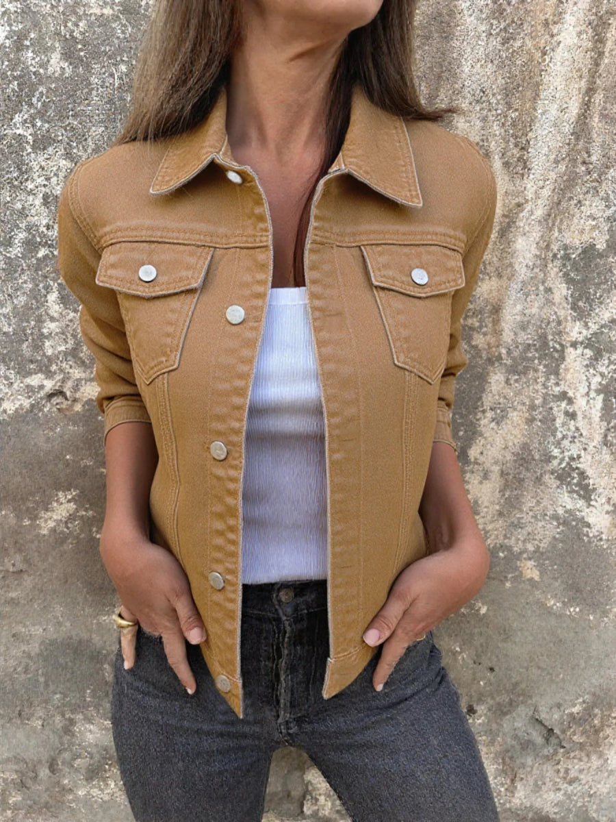 Button Front Closure Denim Jacket-Nordavory