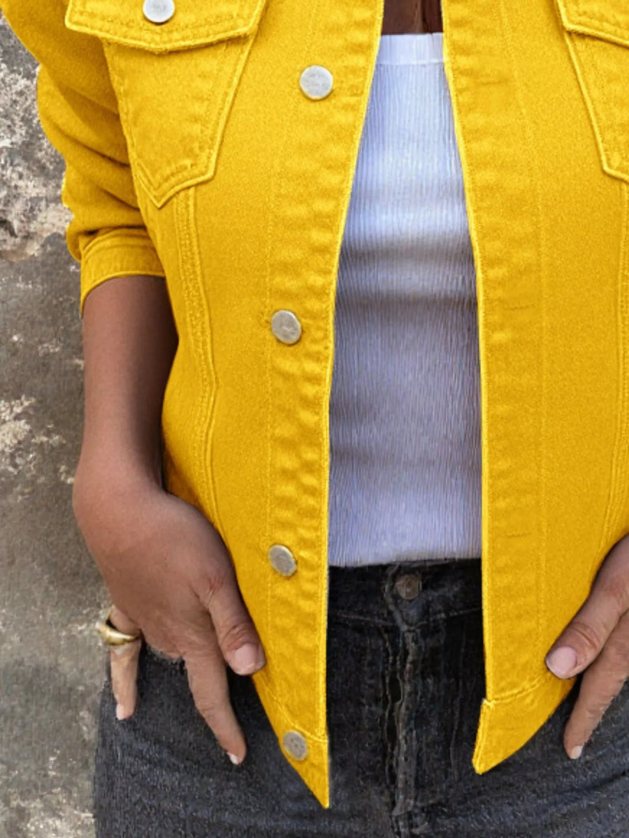 Button Front Closure Denim Jacket-Nordavory