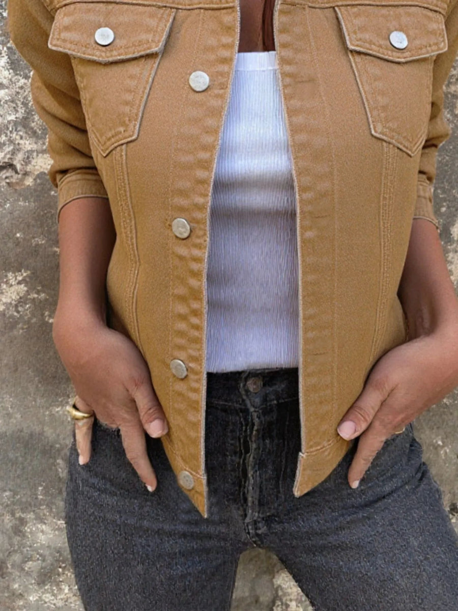 Button Front Closure Denim Jacket-Nordavory