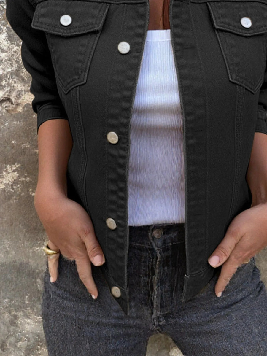 Button Front Closure Denim Jacket-Nordavory