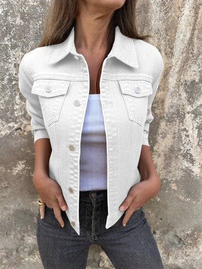 Button Front Closure Denim Jacket-Nordavory