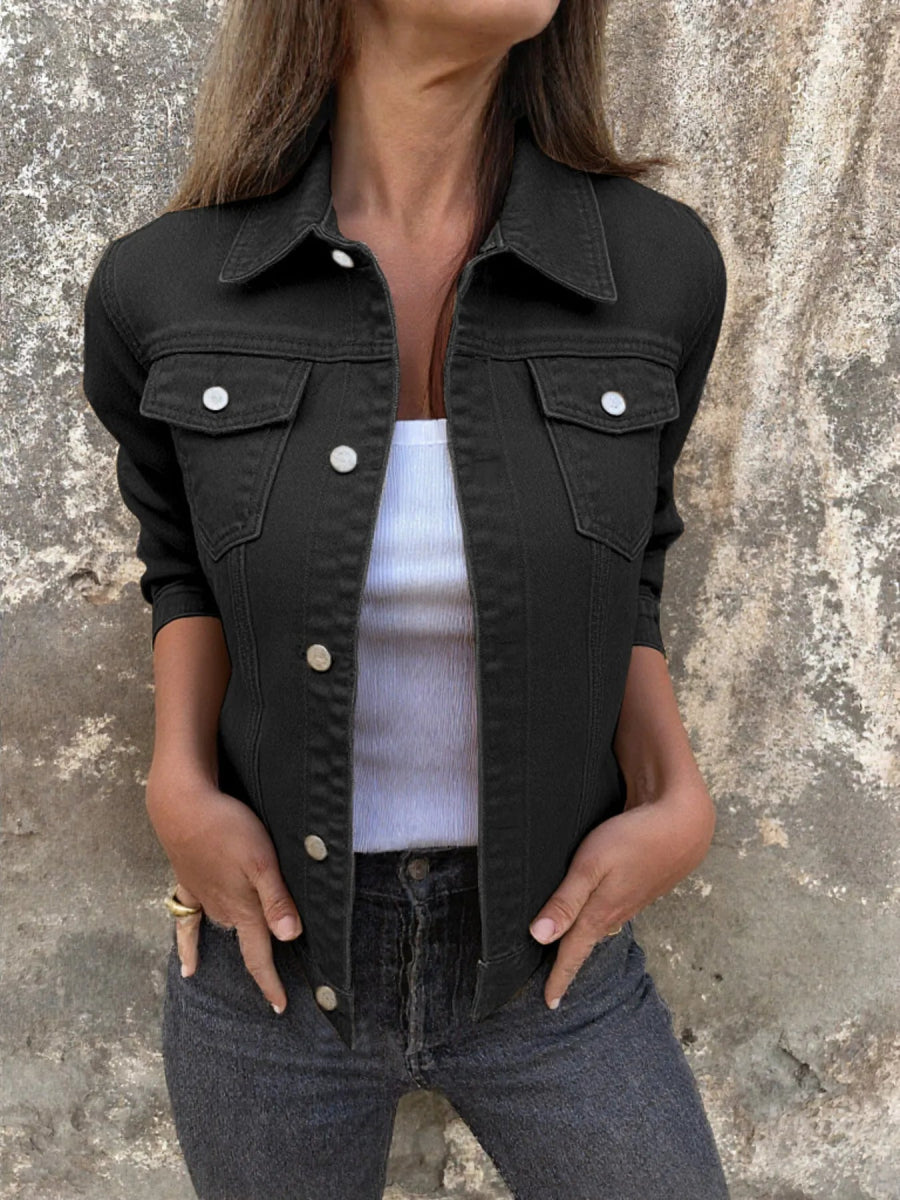 Button Front Closure Denim Jacket-Nordavory