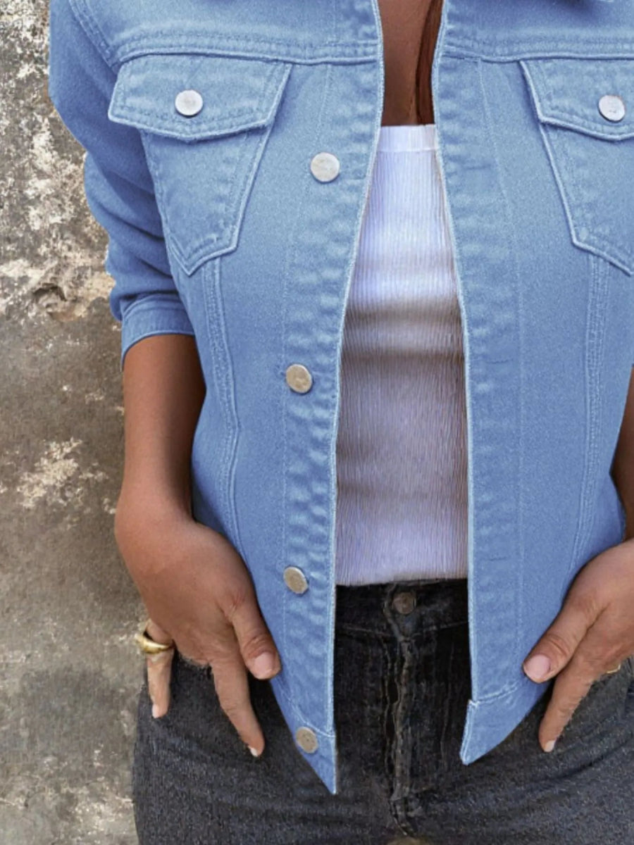 Button Front Closure Denim Jacket-Nordavory