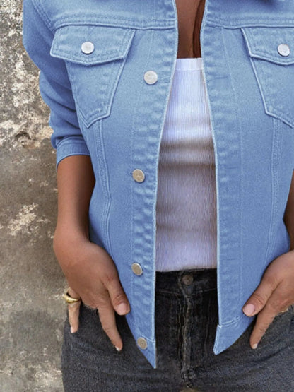 Button Front Closure Denim Jacket-Nordavory