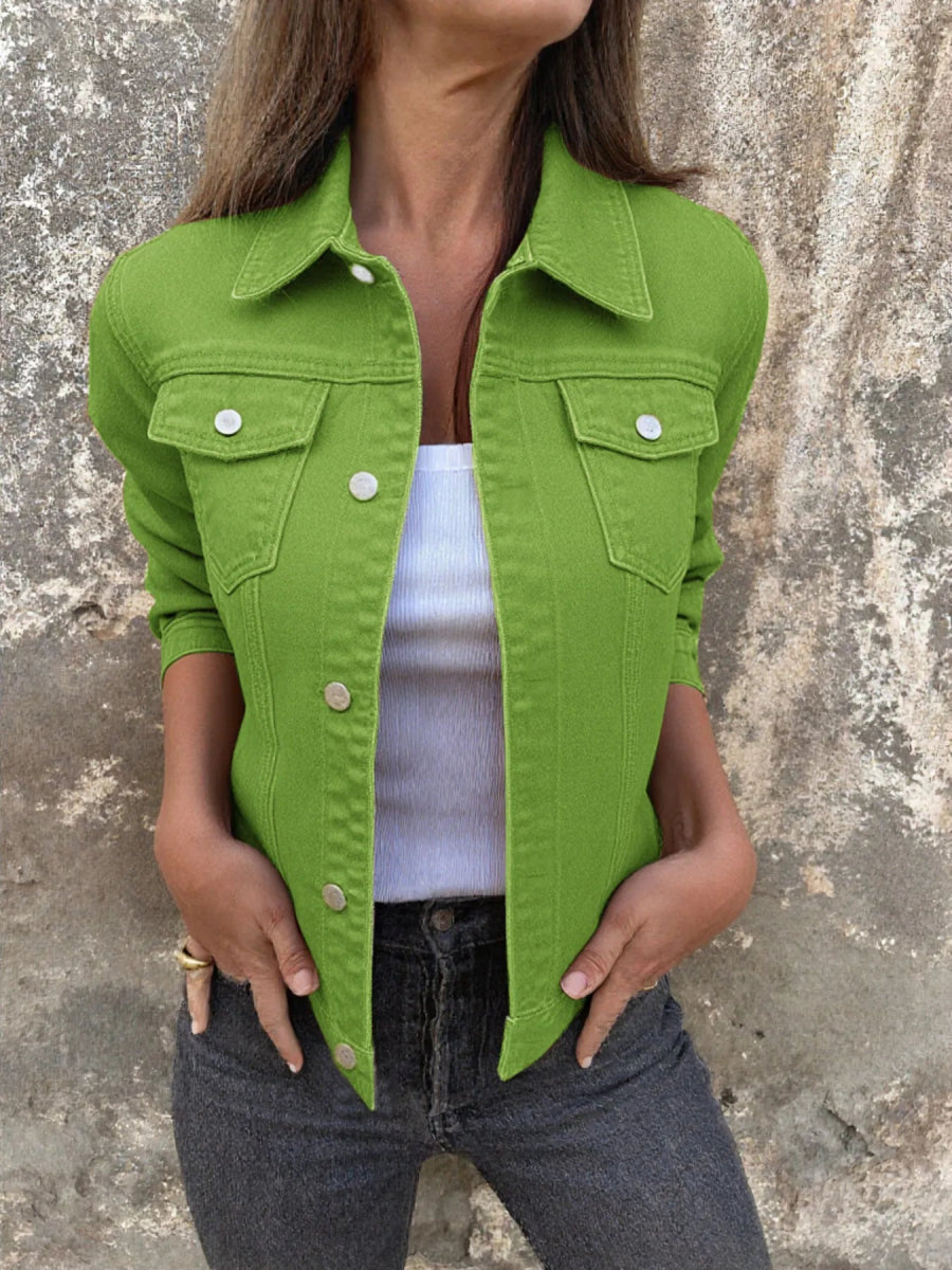 Button Front Closure Denim Jacket-Nordavory