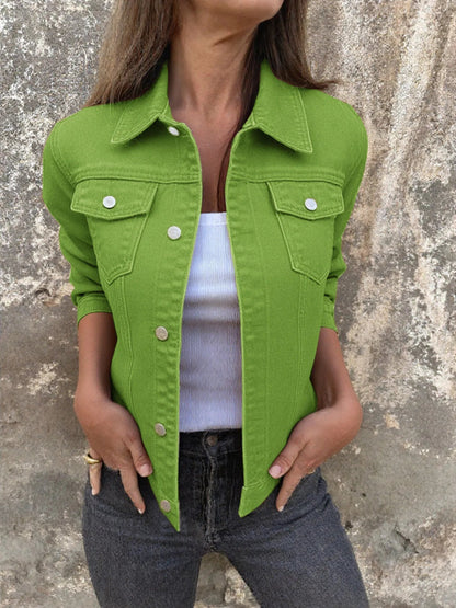 Button Front Closure Denim Jacket-Nordavory