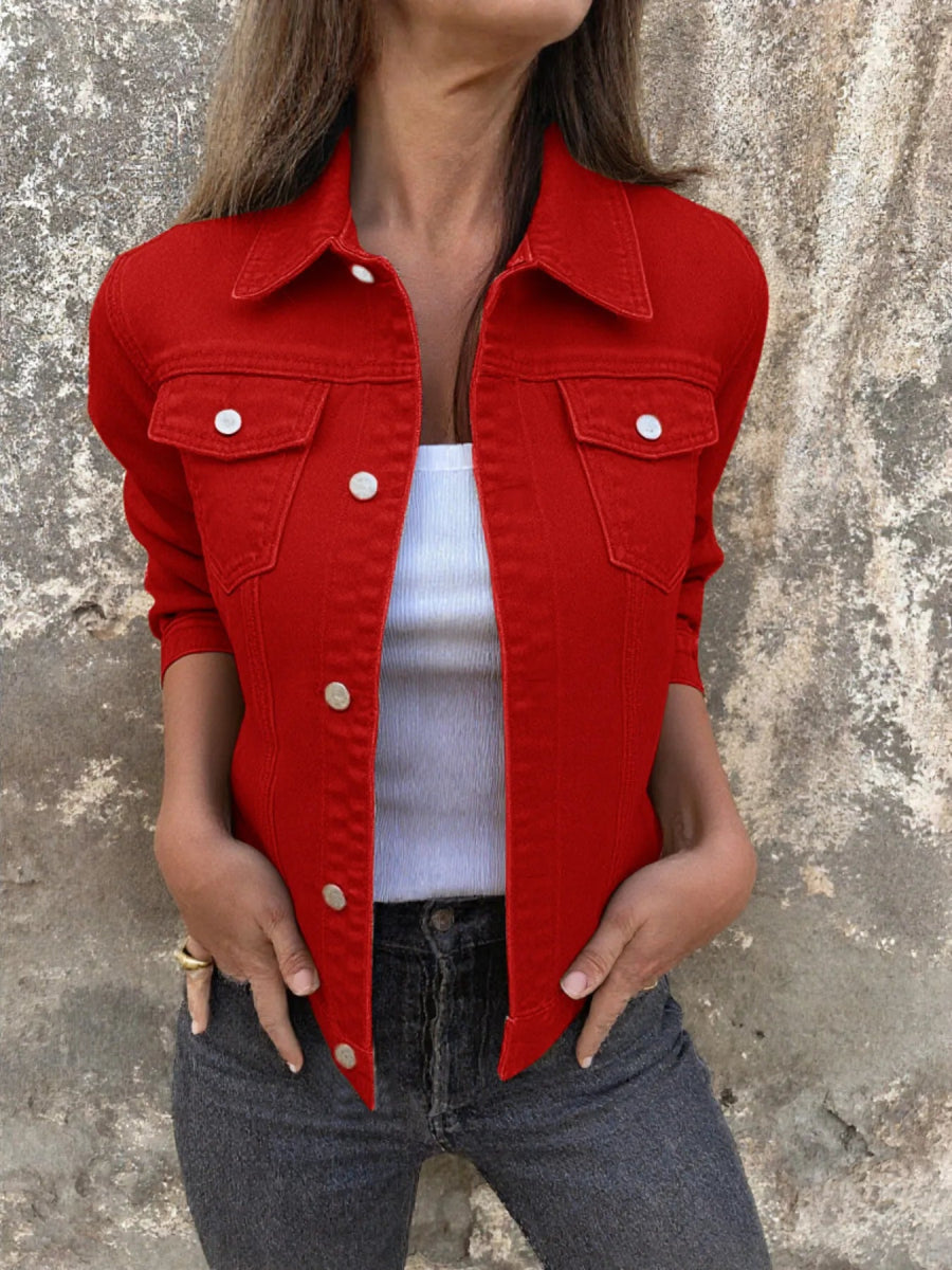 Button Front Closure Denim Jacket-Nordavory