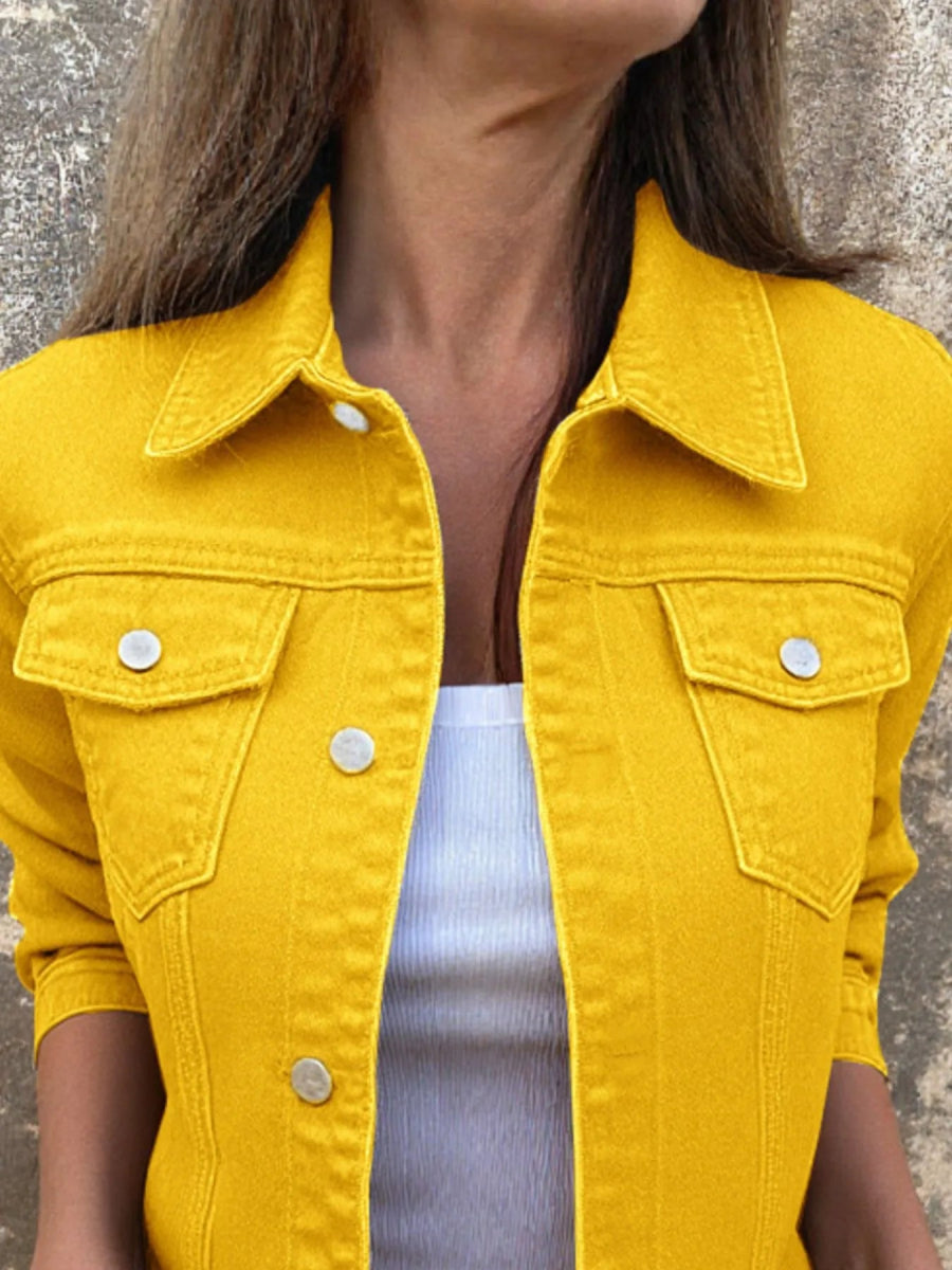 Button Front Closure Denim Jacket-Nordavory