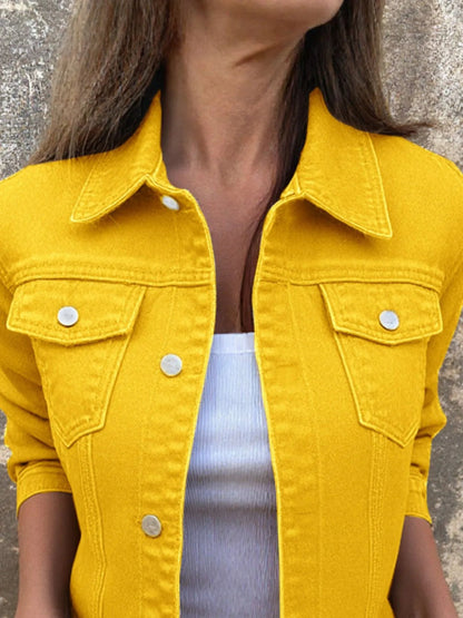Button Front Closure Denim Jacket-Nordavory