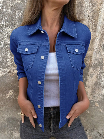 Button Front Closure Denim Jacket-Nordavory