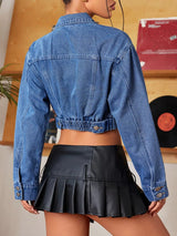 Button Up Cropped Casual Denim Jacket - Nordavory