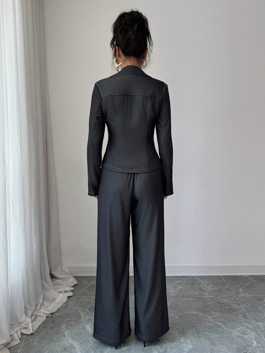Button-Up Shirt & Wide Leg Pants Set-Nordavory