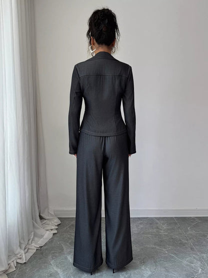 Button-Up Shirt & Wide Leg Pants Set-Nordavory