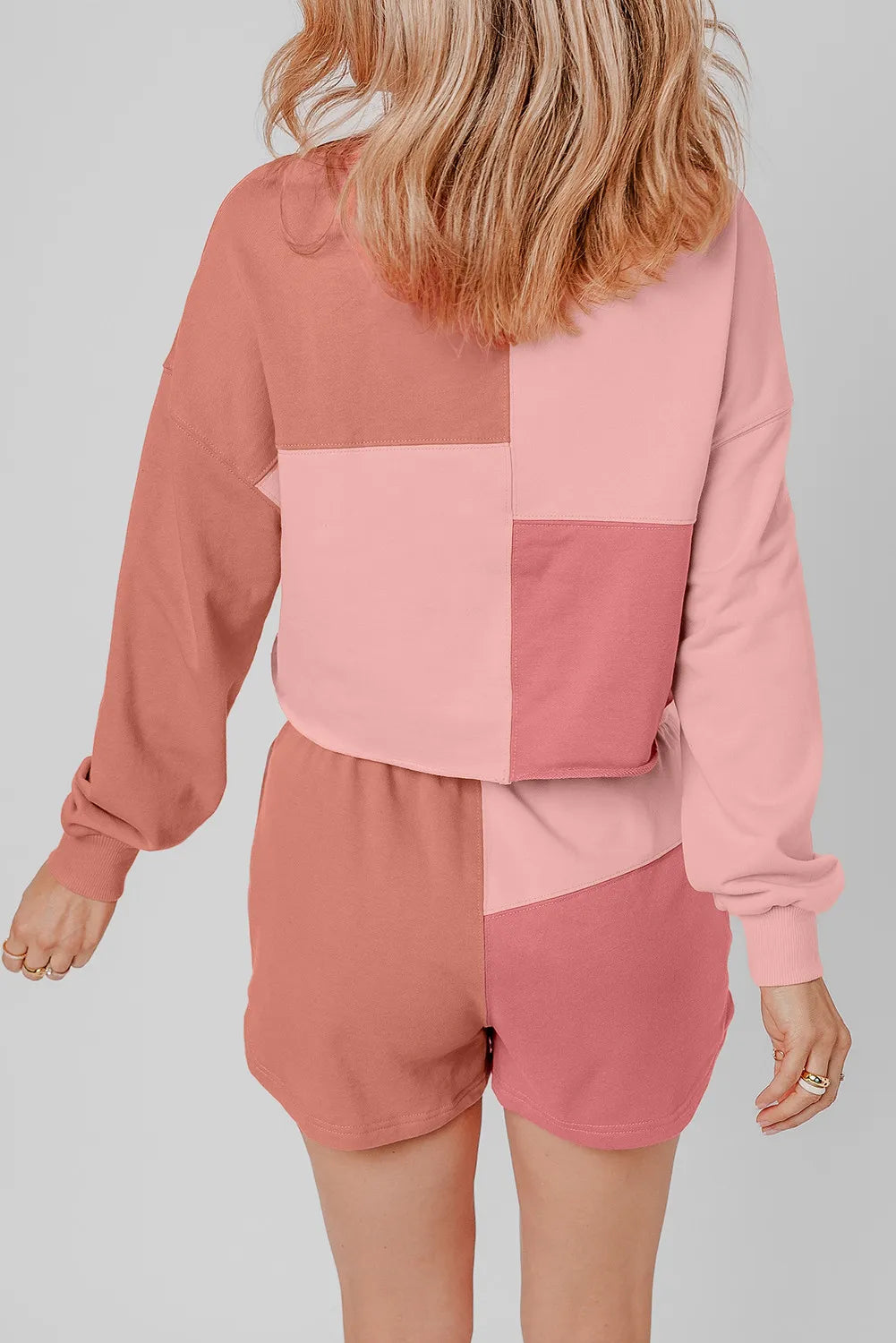 Color Block Round Neck Top and Shorts Set-Nordavory