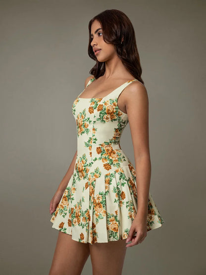 Floral Sleeveless Mini Pleated Dress-Nordavory