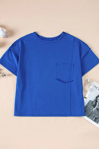 Patched Pocket Exposed Seam Oversize T-shirt-Nordavory
