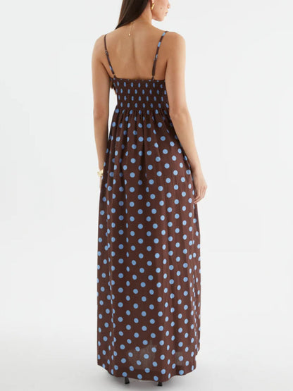 Polka Dot Pleated Detail Maxi Dress-Nordavory