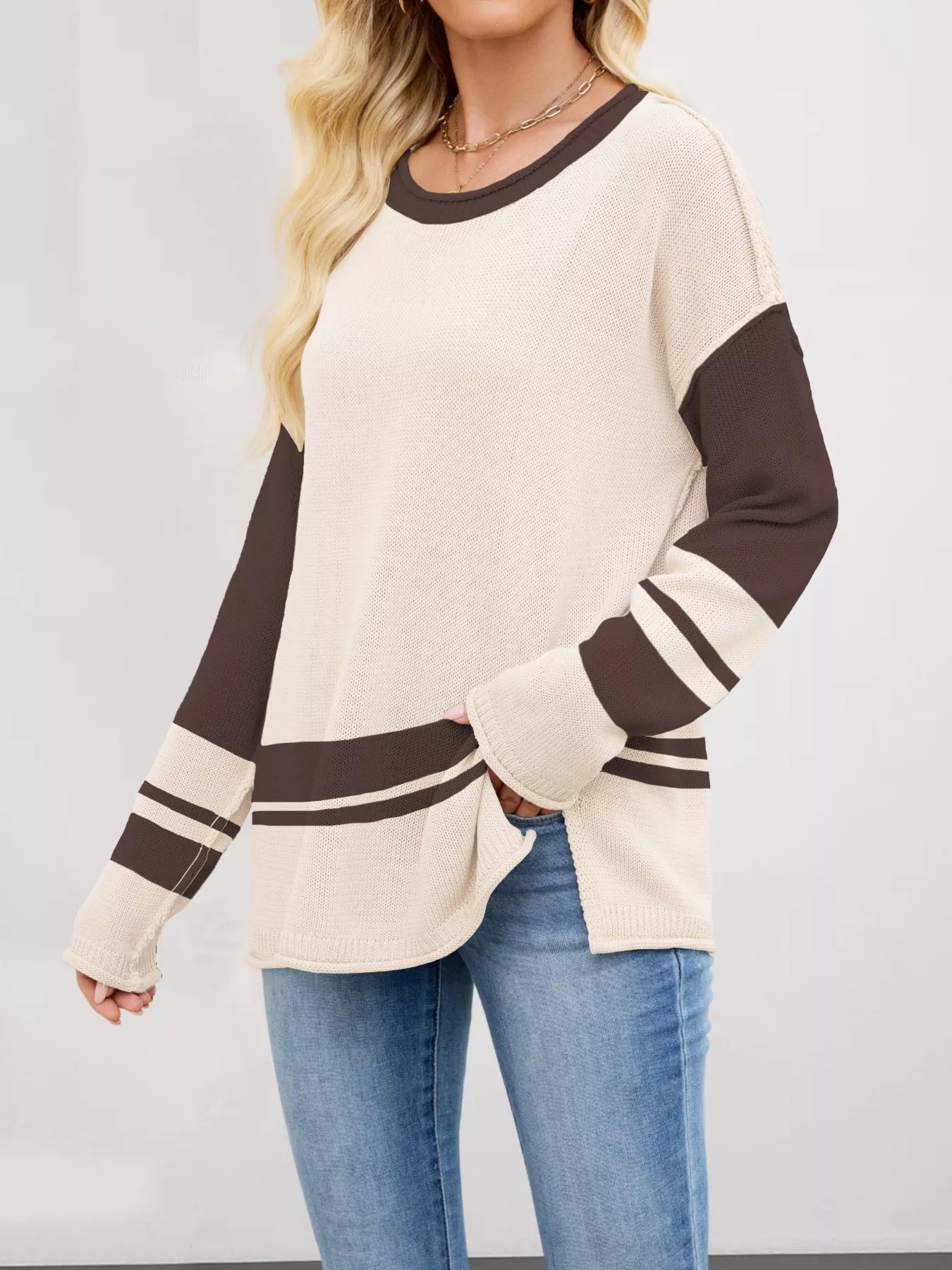 Color Block Side Slit Sweater-Nordavory