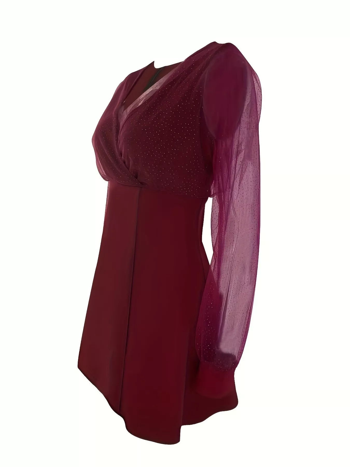 Glitter Mesh Long Sleeve Mini Dress-Nordavory