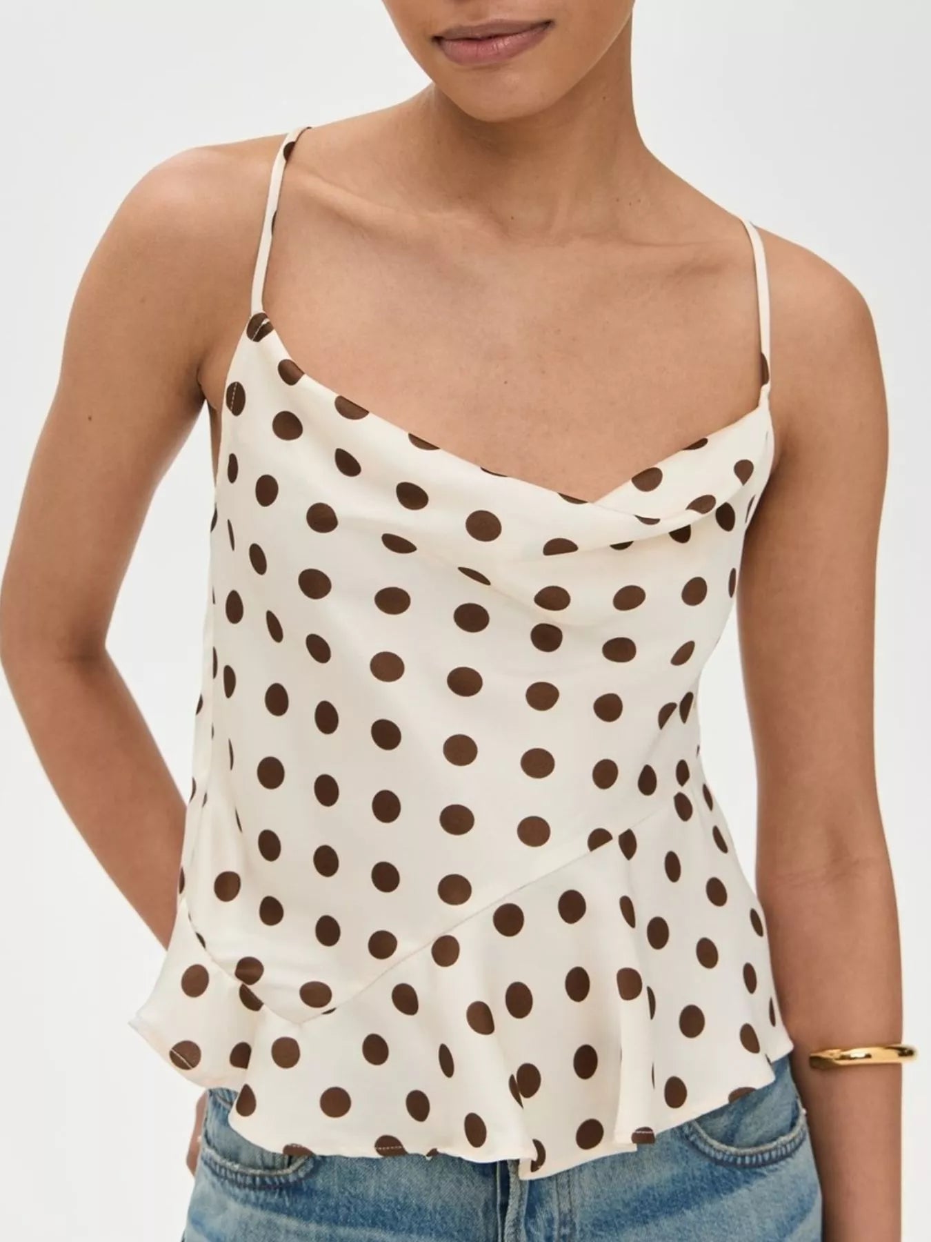 Polka Dot Cowl Neck Cami with Back Tie-Nordavory