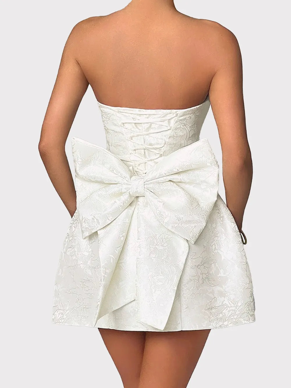 Lace-Up Sleeveless Satin Mini Dress with Bow-Nordavory