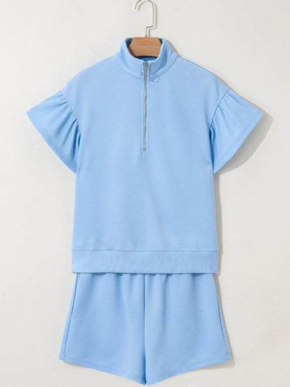 Half Zip Short Sleeve Polo and Shorts Set-Nordavory