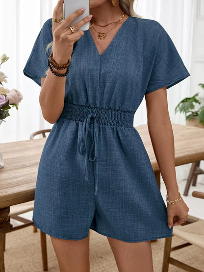 Casual V-Neck Elastic Waist Romper-Nordavory