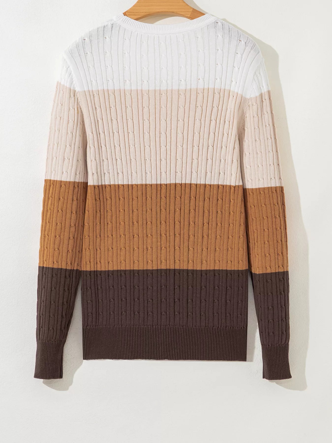 Colorblock Cable Knit Round Neck Sweater-Nordavory