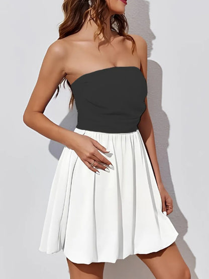 Ruched Two-Tone Tube Mini Dress-Nordavory
