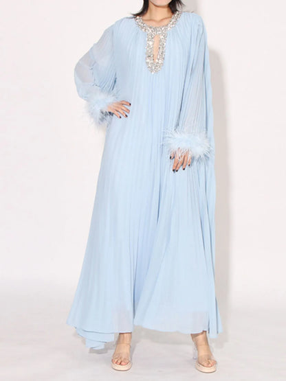Rhinestone Long Sleeve Maxi Dress-Nordavory
