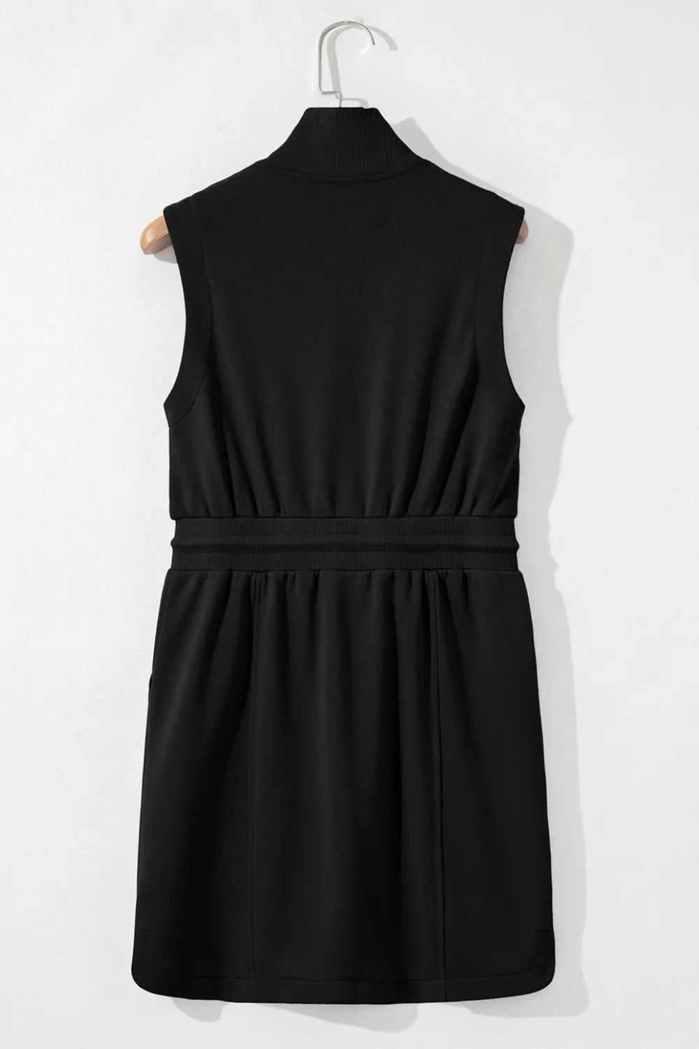 French Terry Zipped Collar Sleeveless Drawstring Waist Mini Dress-Nordavory