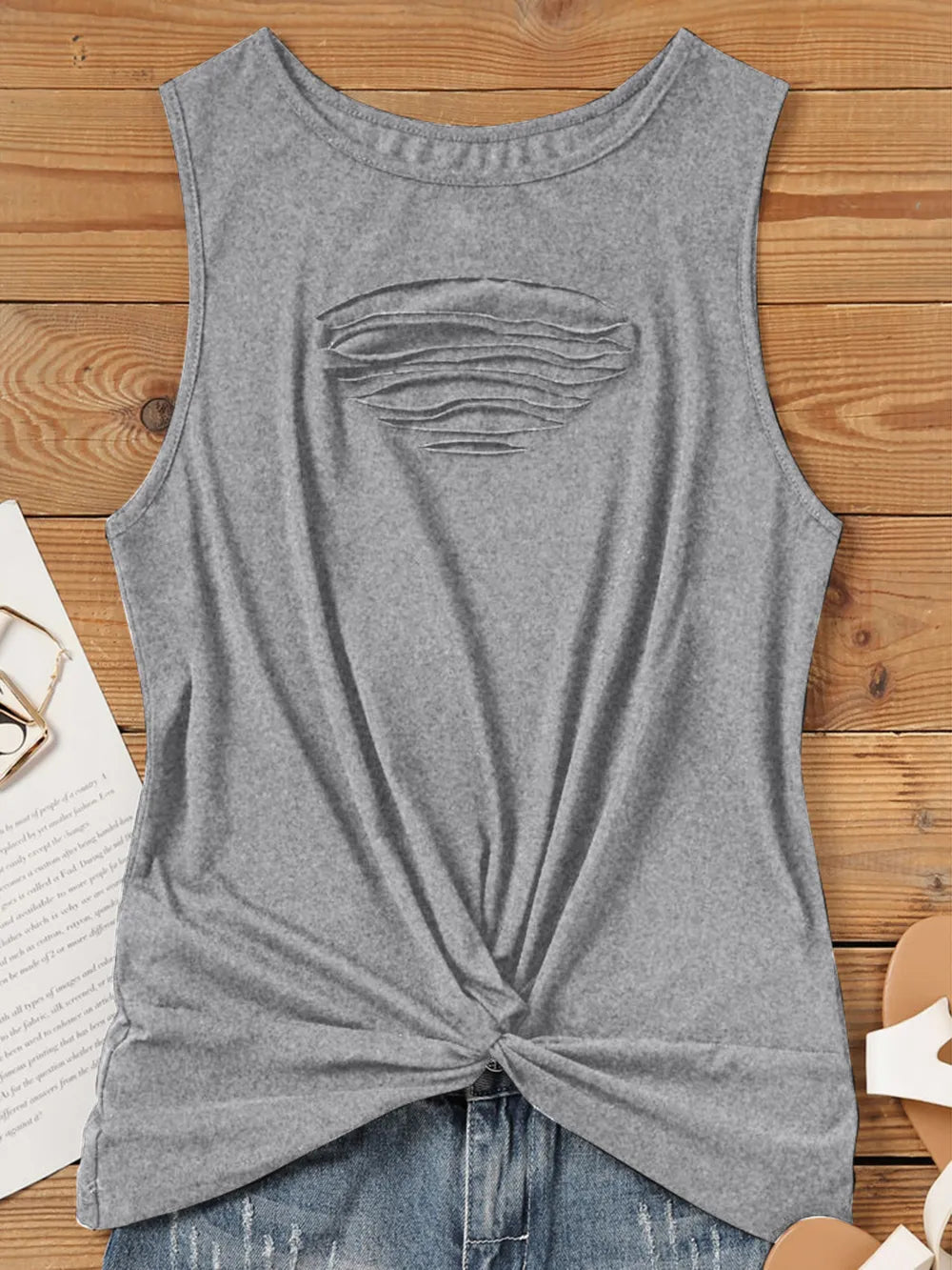 Cutout Twisted Round Neck Tank-Nordavory