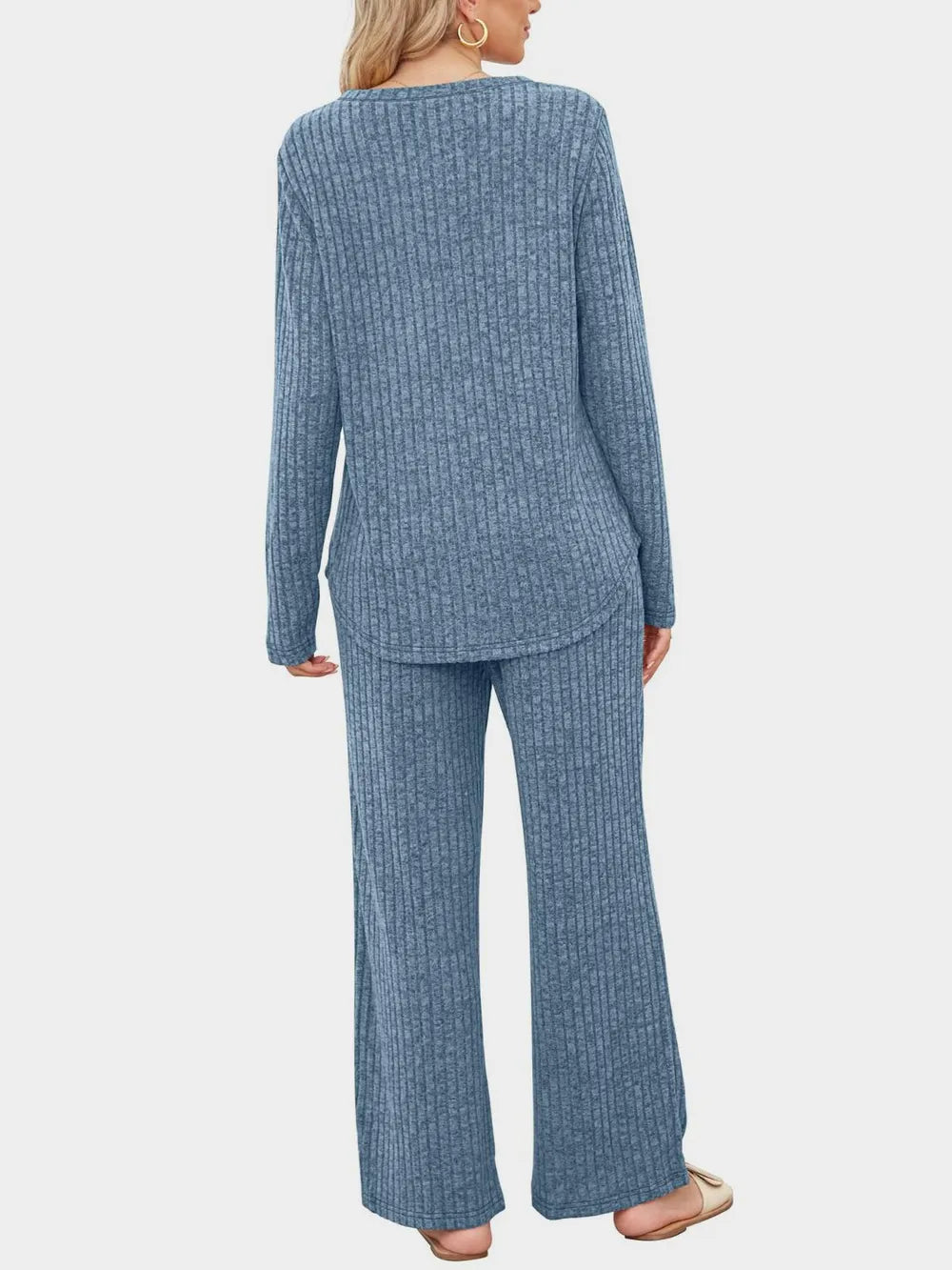 Round Neck Long Sleeve Top and Pants Set-Nordavory