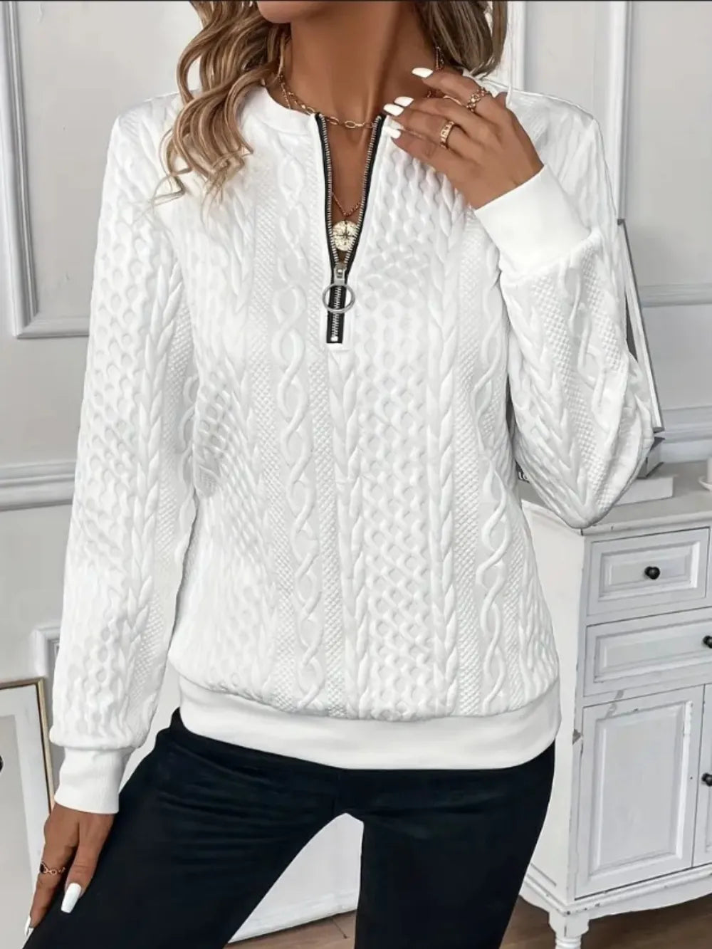 Texture Half Zip Long Sleeve Sweatshirt-Nordavory