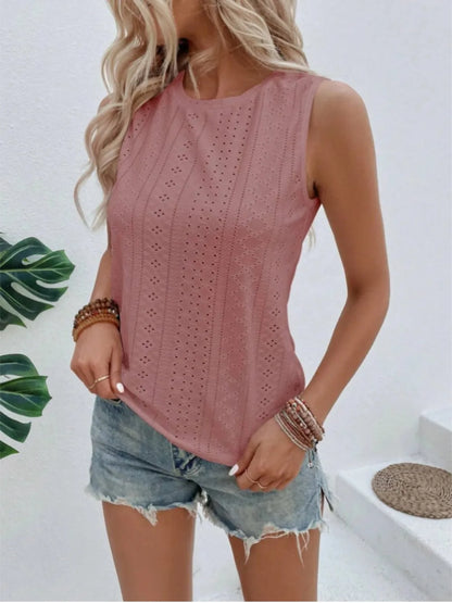 Eyelet Round Neck Tank-Nordavory