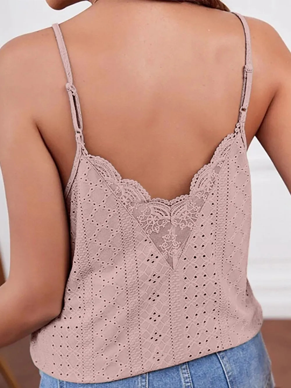Eyelet Lace Detail V-Neck Cami-Nordavory