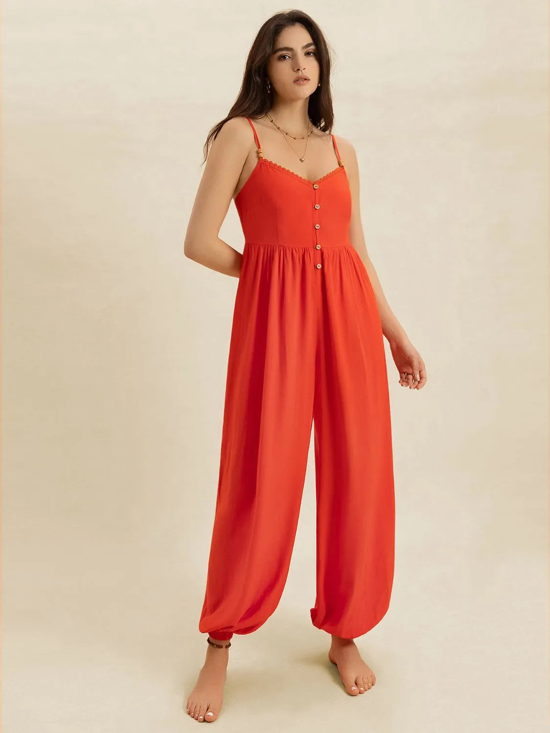 V-Neck Spaghetti Strap Jumpsuit-Nordavory