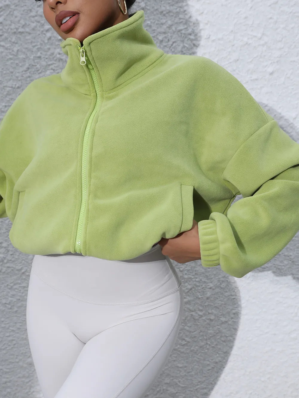 Drawstring Turtleneck Zip Up Long Sleeve Jacket-Nordavory