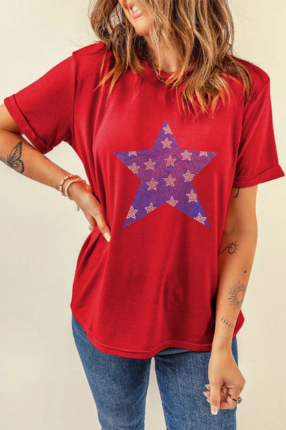 Patriotic Star Round Neck T-Shirt-Nordavory