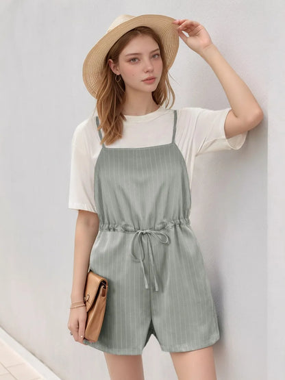 Perfee Drawstring Waist Striped Overalls with Pockets-Nordavory