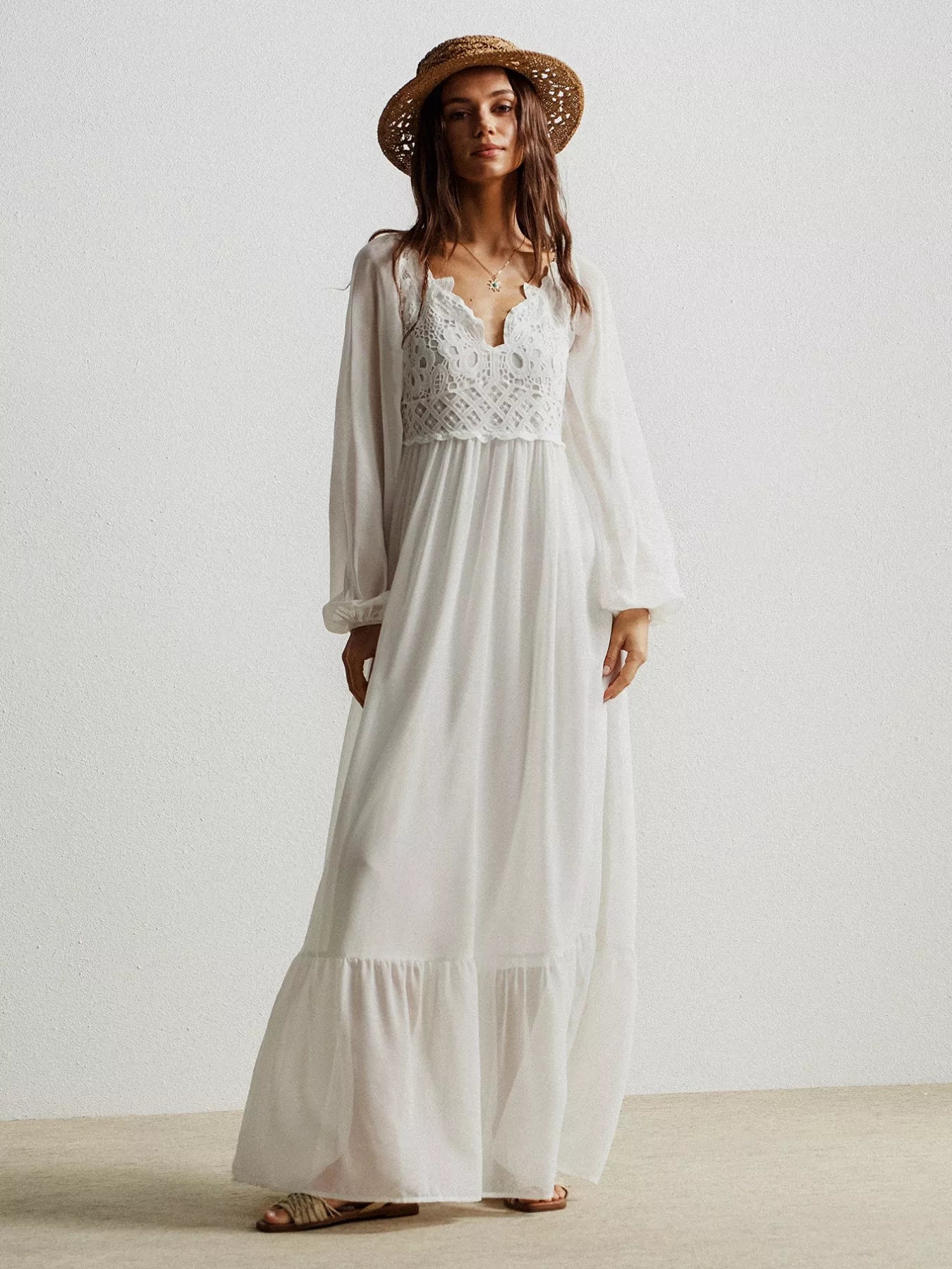 Boho Chic Crochet Lace Maxi Dress-Nordavory