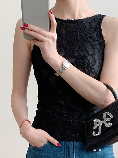 Lace Round Neck Tank-Nordavory