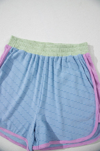 Contrast Round Neck Top and Shorts Set-Nordavory
