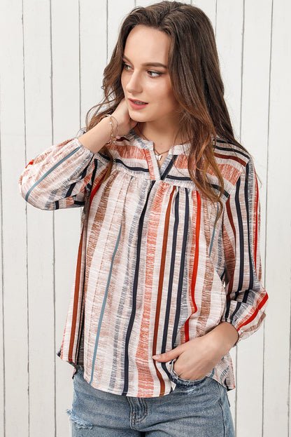 Multicolored Stripe Notched Neck Top-Nordavory