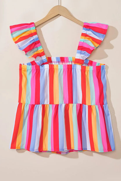 Stripe Ruffled Straps Babydoll Cami-Nordavory