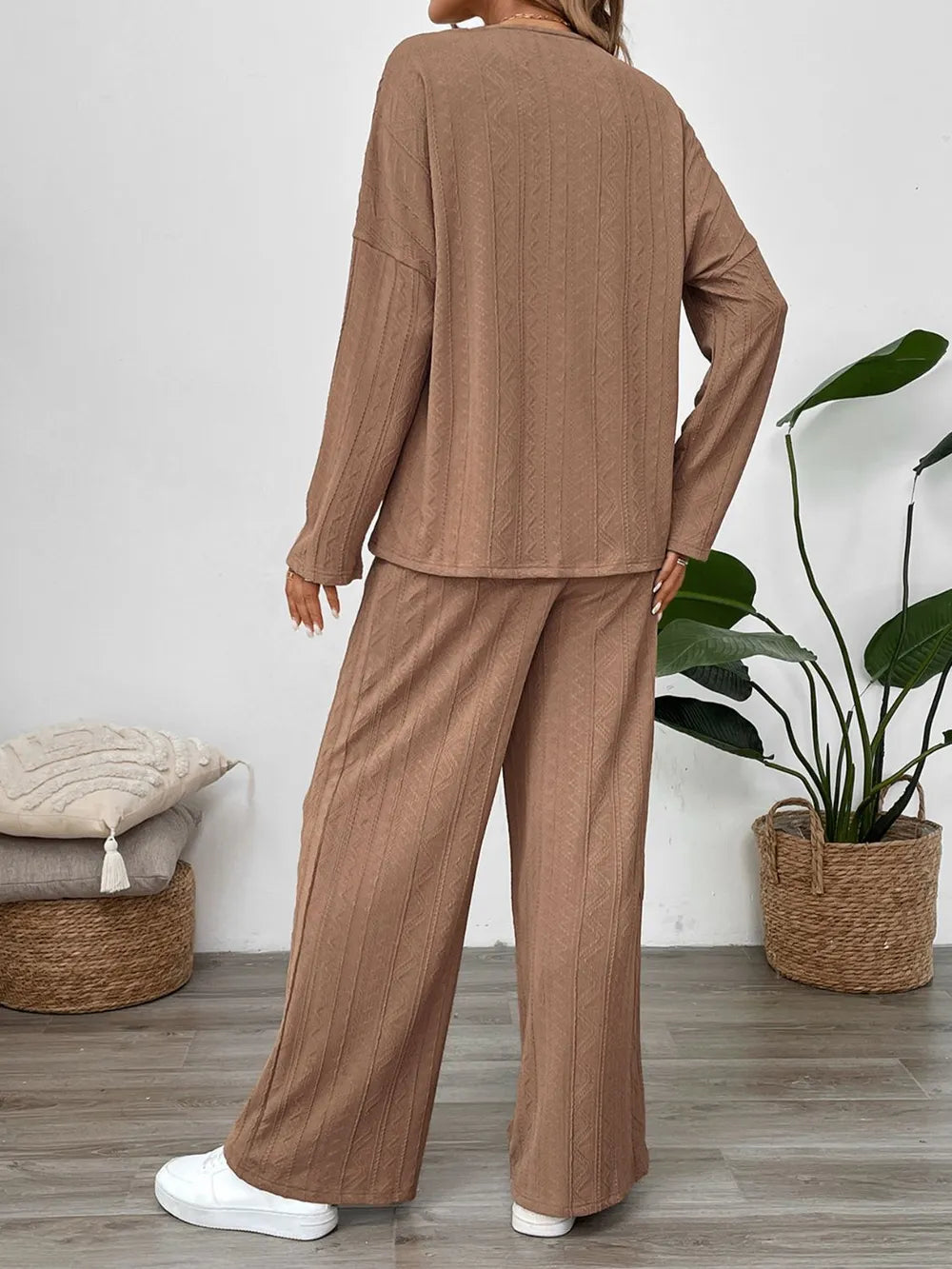 Perfee Quarter Button Long Sleeve Top and Pants Set-Nordavory
