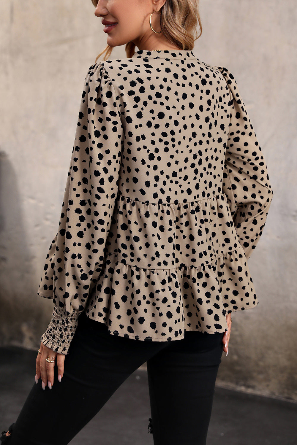 Perfee Notched Lantern Sleeve Tiered Top-Nordavory
