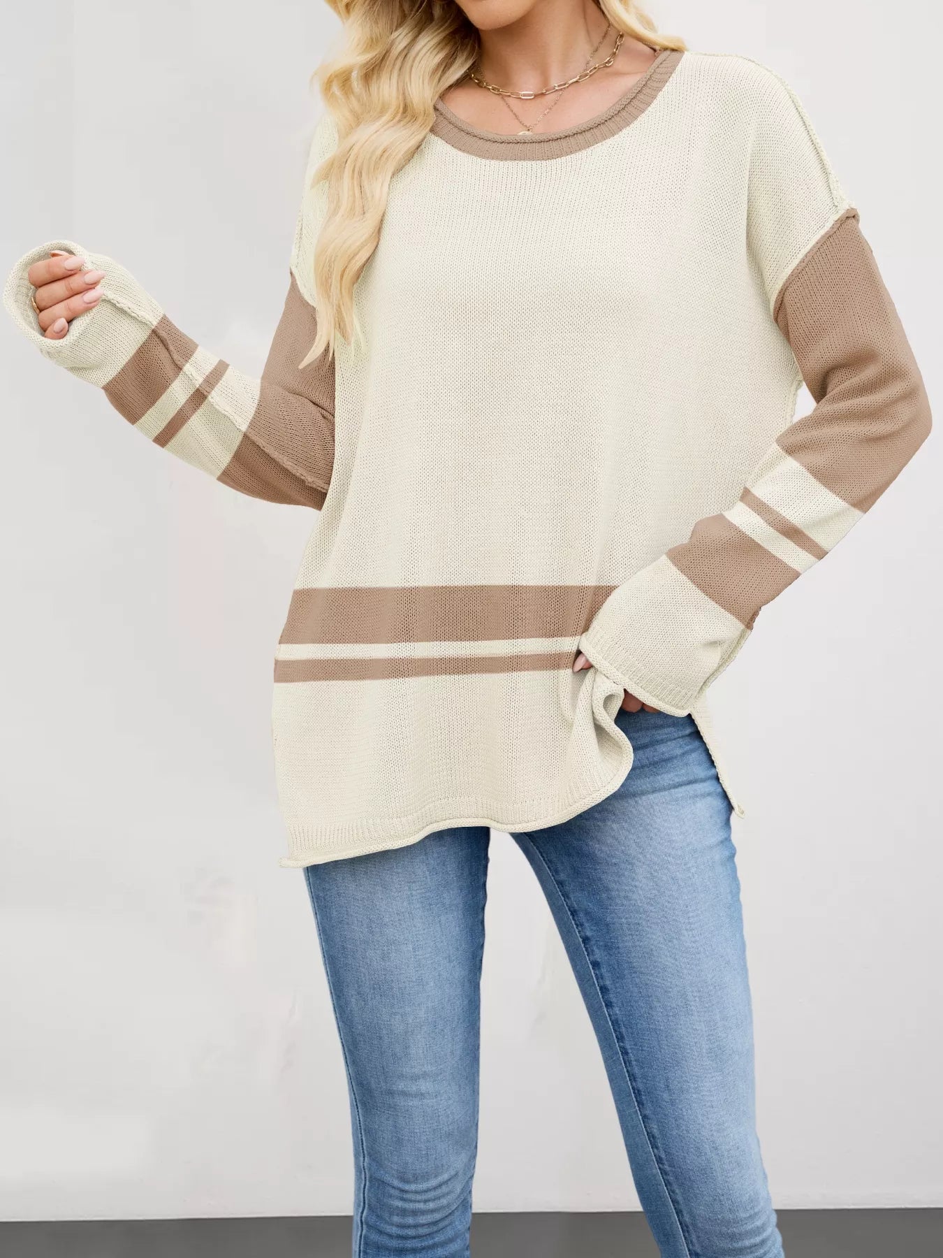 Color Block Side Slit Sweater-Nordavory