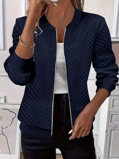Textured Zip Up Long Sleeve Jacket-Nordavory